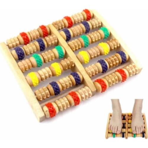 Colored Wooden Foot Massager Roller Six Rows To Relax The Soles of The Feet Relieve Pain and Dredge Blood Acupoints Foot Massage