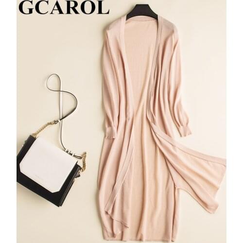 GCAROL Spring Summer Thin Ice Silk Long Cardigan Women Knitted Sweater 3/4 Sleeve Open Stitch Sunblock Plus Size XL