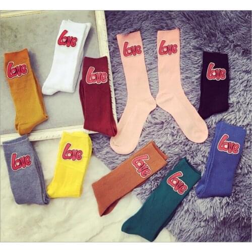 Gtglad New arrived Funny embroidery LOVE letters Women Girl Cotton Loose Crew Socks Summer Japan Harajuku Yellow Design Retro