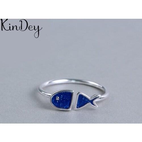 Kindey Fashion Silver Color Fish Rings For Women Wedding Statement Finger Ring Christmas Gifts