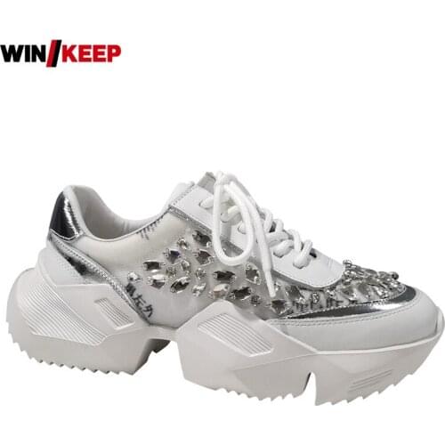 New Genuine Leather Breathable Thick Bottom Casual Shoes Lace Up Non-Slip Spliced Height Increasing Sneakers Shoes Womens