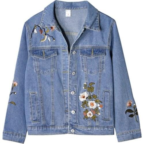 Female Spring and Autumn New Loose Wild Blue Embroidered Denim Jacket Heavy Embroidery Embroidered Denim Jacket