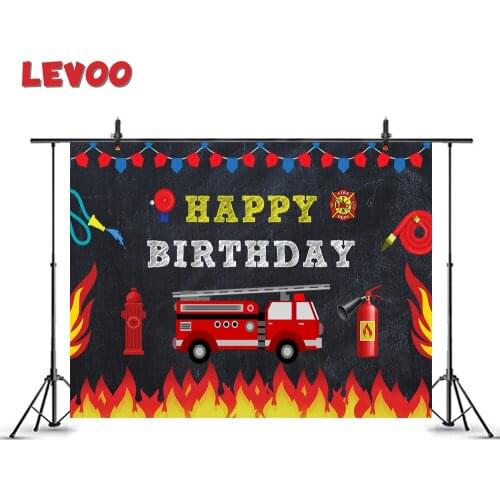 LEVOO New Photo Backdrop Firetruck Fire Extinguisher Fireman Boys Birthday Photozone Background Photography Shoot Props Fabric