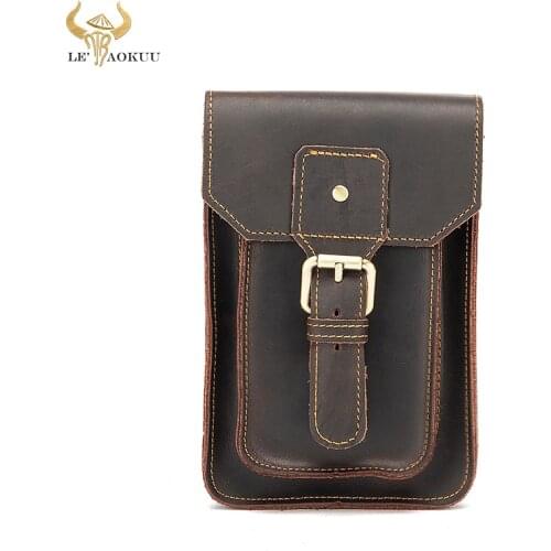 Hot Sale Top Quality Leather men Design Unique Slim Hook Bum Bag Travel Fanny Waist Belt Pack Cigarette Case 6" Phone Pouch 2090