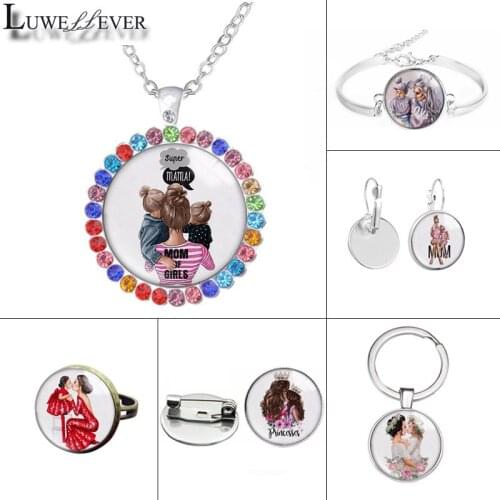 New 605 Mom Glass Necklace Bracelet 30mm 25mm Double Sided Round Glass Cabochon Jewelry For Unisex Charm Pendant