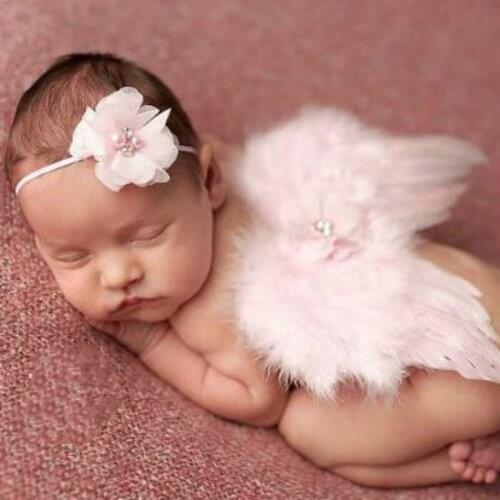 Fashion Newborn Baby Kids Feather Lace Headband & Angel Wings Flowers Photo Props newborn photography props