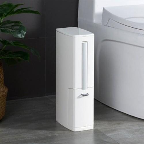 Large Capacity Standing Trash Can With Toilet Brush Plastic Bathroom Trash Can High Practicality Multifunctional Storage Bucket