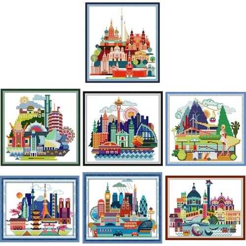 Joy Sunday Cityscape series Cross Stitch Kits 11CT 14CT Counting and Stamping Embroidery Set DIY Needlework Home Decoration Gift