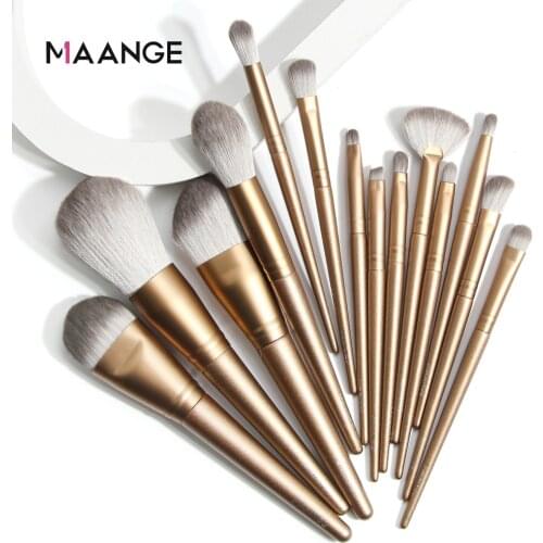MAANGE 7/12/14PCS Golden Makeup Brush Set Face Foundation Large Powder Blusher Eye Shadow Eyebrow Concealer Beauty Make up Tools