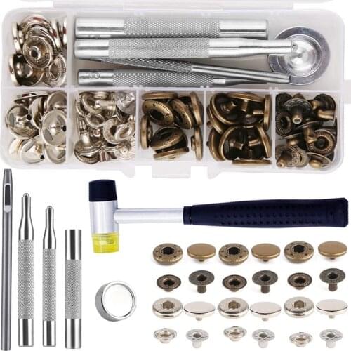 LMDZ Leather Snap Fasteners Kit Press Stud Metal Button Snaps with Hammer Installation Tools for DIY Leather Craft Project