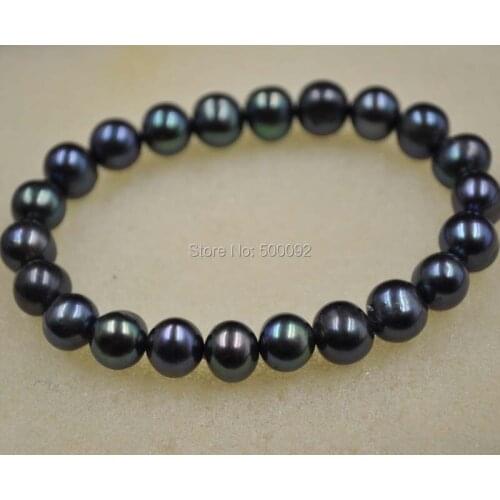 Genuine 9mm black cultured freshwater pearl bracelet