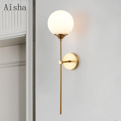 Nordic Glass Golden Wall Lamp Metal Wall Lamp Bedroom Bedside Lamp Bathroom Mirror Light Industrial Decoration E14