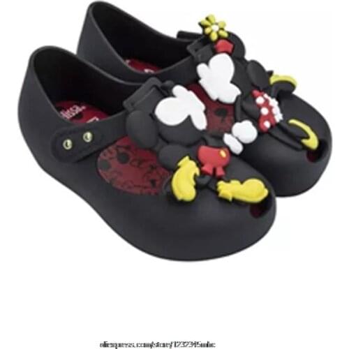 New Melissa Mini Shoes Original Summer Girls Sandals Mickey and Minnie Child Baby Girl Crystal Kids Jelly Sandals Pink Black
