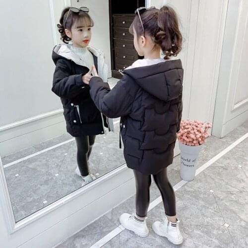 Solid Color Warm Casual Winter Parkas Windproof Girls Outerwear For 4 6 8 10 12 Teenage Girls Coat Hooded Kids Winter Clothes