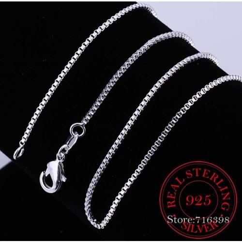 40cm-60cm Thin Real 925 Sterling Silver Slim Box Chain Necklace Women Girls Children 16-24inch Jewelry kolye collares collier