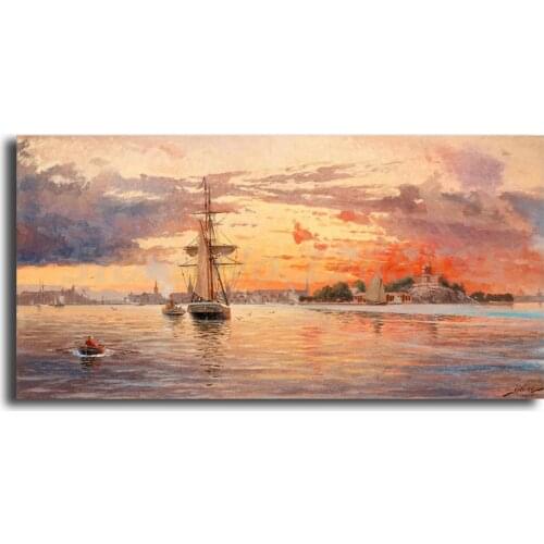 Jacob Hagg Sun Setting Over The Sea Approach To Stockholm Art Canvas Poster Painting Wall Picture Print Home Bedroom Decoration