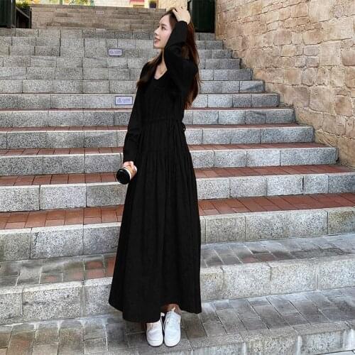 Autumn Winter Women Dress Black Solid Long Sleeve Dresses for Women Party Harajuku Korean Women Clothing Robe Femme WPY2288