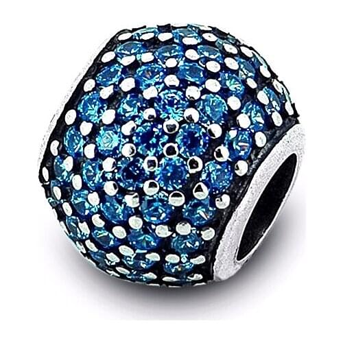Fits For Pandora Bracelets Pave Charms with Aqua Blue CZ 100% Sterling Silver Jewelry Beads Free Shipping