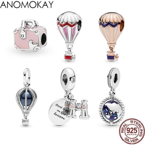 100% Sterling 925 Silver Travel World Series Charms for Bracelet Necklace S925 Silver Hot Air Balloon Travel Beads Pendant Gift