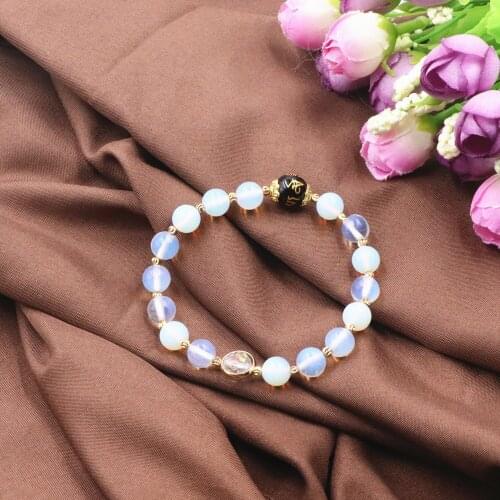 Simplicity Opal Stone Beaded Wrap Bracelet Handmade Crystal Bracelets for Women Healing Yoga Bangle Wrist Gift Jewelry 7.5" B310