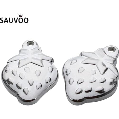 SAUVOO 10Pcs/lot Silver Color Stainless Steel Strawberry Apple Charms Pendants For Necklace Bracelet Diy Jewelry Making Handmade