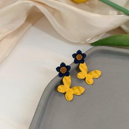 YAOLOGE Yellow Butterfly Flower Drop Earrings 2021 Trend Geometric Arcylic Earrings For Women Fashion Gift Jewelry Oorbellen