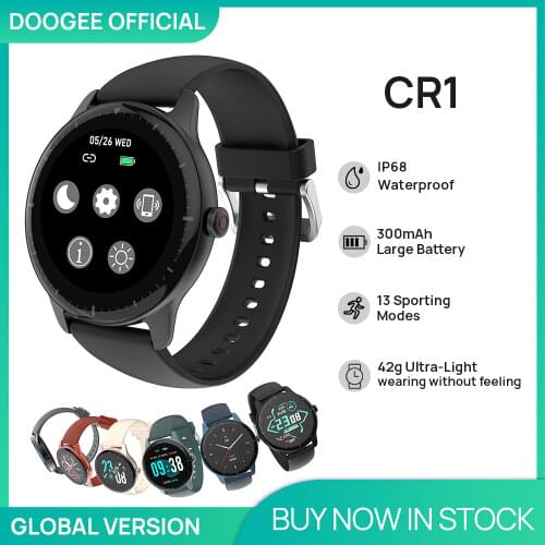 DOOGEE CR1 Smart Watch IP68 Waterproof Sports SmartWatch Bluetooth 5.0 Sleep Monitor Fitness Heart Rate Tracker Music Controls