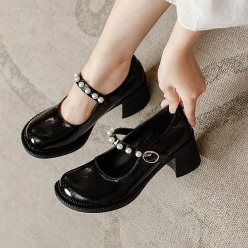 IPPEUM Woman Pumps Lolita Shoes 2021 New High-heeled Retro Pearl Fashion Mary Jane Womens Shoes Lolita Shoes Women туфли лолита
