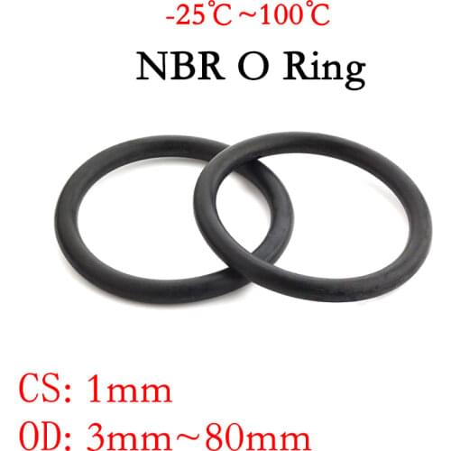 50pc NBR O Ring Seal Gasket Thickness CS 1mm OD 3~80mm Nitrile Butadiene Rubber Spacer Oil Resistance Washer Round Shape Black