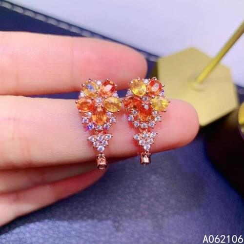 Fine Jewelry 925 Pure Silver Chinese Style Natural Color Sapphire Girl Luxury Popular Flower Gem Earrings Ear Stud Support Detec