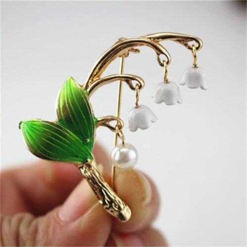 Cute Green Enamel brooch Lily of the valley Enamel Pin Gife for women accessories Chirstmas Gift