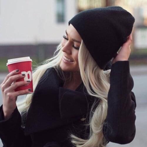 Women x27s winter beanies Solid Color Beanie Knitted Warm Winter Hat Solid Hip hop Knitted Hat Cap bobble hat Pompom knit Hats