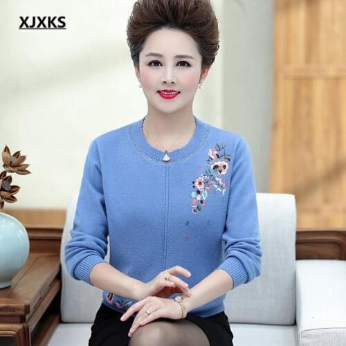 XJXKS 2021 autumn winter new women sweater fashion embroidery high quality wool knitted sweater women pullover