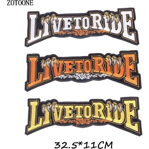ZOTOONE LIVE TO RIDE Large Rock Punk Biker Motorcycle Embroidered Patch Iron on Patches for Clothes Jeans Vest Jacket Back Patch
