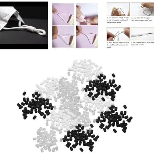 1000pcs Cord Locks Cord Adjuster Silicone Toggles for Elastic Cord Drawstring Non Slip Stopper Sewing(White+Black+Clear)