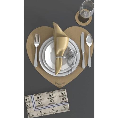 12pcs/set Love Design Solid Placemats With Coaster Non Slip Table Mats Kitchen Mdf Accessories Home Pad Coaster Dining Table