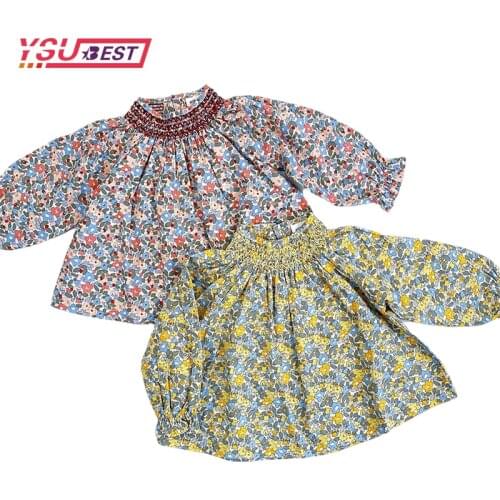 2021 Cotton Brand T-shirt Autumn Girls T Shirts Toddler Shirts Baby Girl Long Sleeve Broken Flowers T Shirt Kids O-neck Clothes