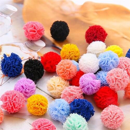 30Pcs/lot 15mm Colorful Pompoms Elastic Plush Mesh Flower Lace Ball for Handmade Scarf Shoes Hats DIY Sewing Craft Supplies