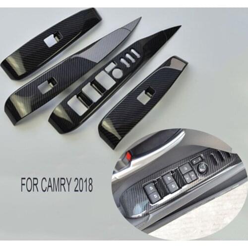 4pcs/set Black ABS Plastic Carbon Fiber Style Window Lift Switch Button Panel Cover Trim fit for Camry 2018