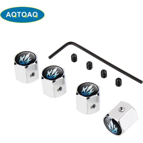 4Pcs/Set Classic Blue Flame Anti-theft Chrome Car Wheel Tire Valve Stem Cap For Car/Motorcycle,Air Leakproof And Protection Your