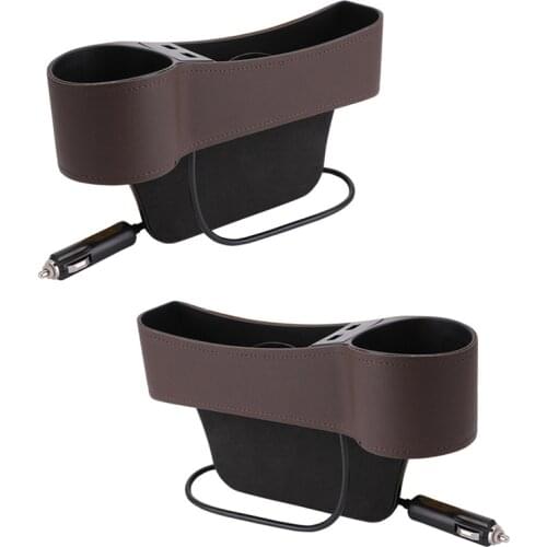 Beler 1 Pair Side Seat Slit Storage Box Organizer Pocket with 2 USB Ports Universal Car Accessories Brown