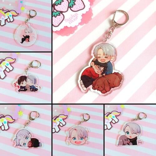 YURI on ICE Keychain Victor Nikiforov Yuri Katsuki Pendant Keyring Cosplay Phone Bag Double-sided Pendant keychain