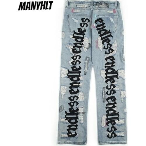 Mens Clothing Pants 2021 Autumn New High Street European And American Style Embroidery Ripped Jeans Casual Loose Trousers