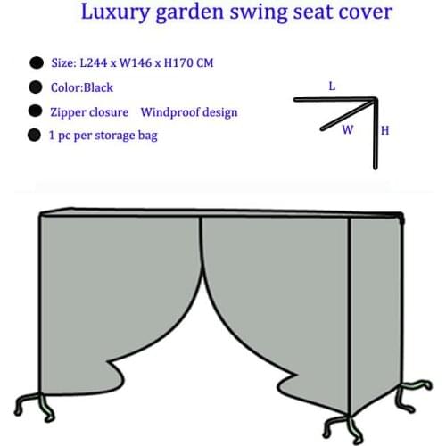 4 seater Luxury garden swing seat cover,L244XW146XH170CM,Black color,outdoor and home use furniture cover,zipper closure