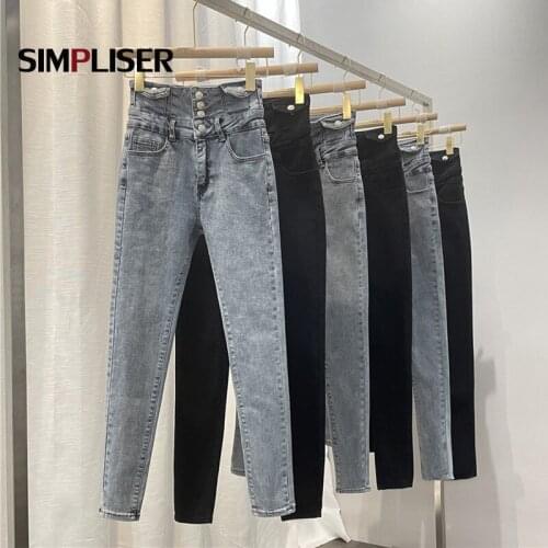 Jeans Women High Waisted Stretch Denim Blue Black Jeans Trousers 2021 Autumn Winter Ladies Skinny Jeans Pencil Pants Leggings