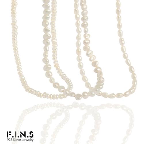 F.I.N.S Elegant Temperament Rice Beads Freshwater Pearl S925 Sterling Silver Necklace Choker Chain Stacked Fine Jewelry Gifts