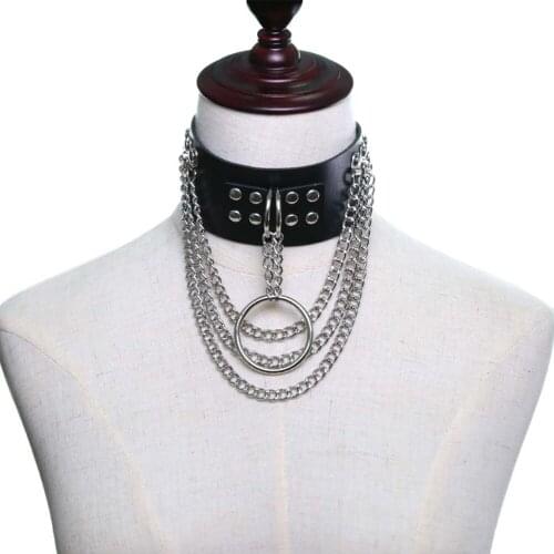Personality classic punk O-circle fashion leather shackle tassel chain necklace collarbone chain