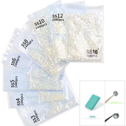 SS3-SS16 1440 Pieces Super Glitter Flatback Multicolor Non HotFix Rhinestones for Nail Art Decoration Shoes and Dance Decoration