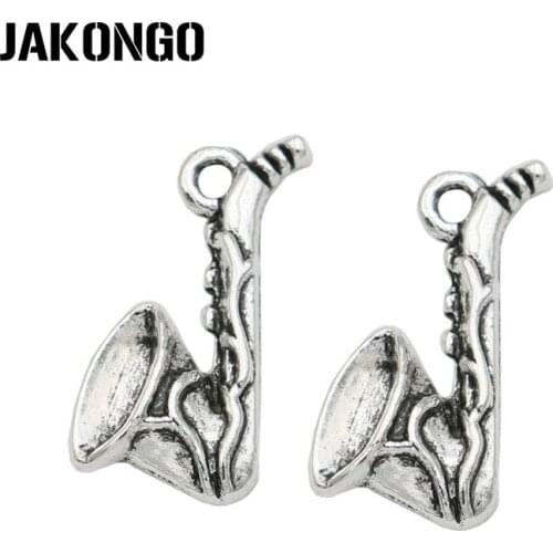 JAKONGO Tibetan Silver Plated Saxophone Charms Pendant for Jewelry Making Bracelet Accessories DIY 21x11mm 20PCS/lot