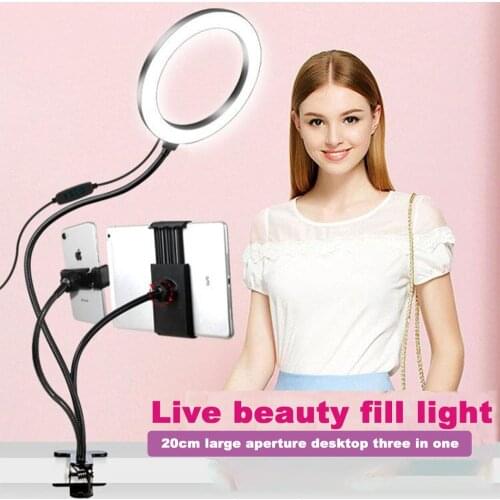 Foleto 20cm LED Selfie Ring Light Kit with Microphone Phone Holder Desktop Beauty lighting for Makeup YouTube Video Live Stream